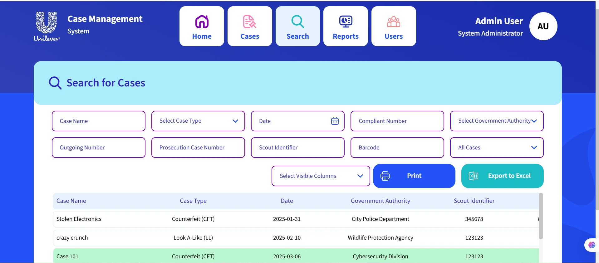 Case Management System - search