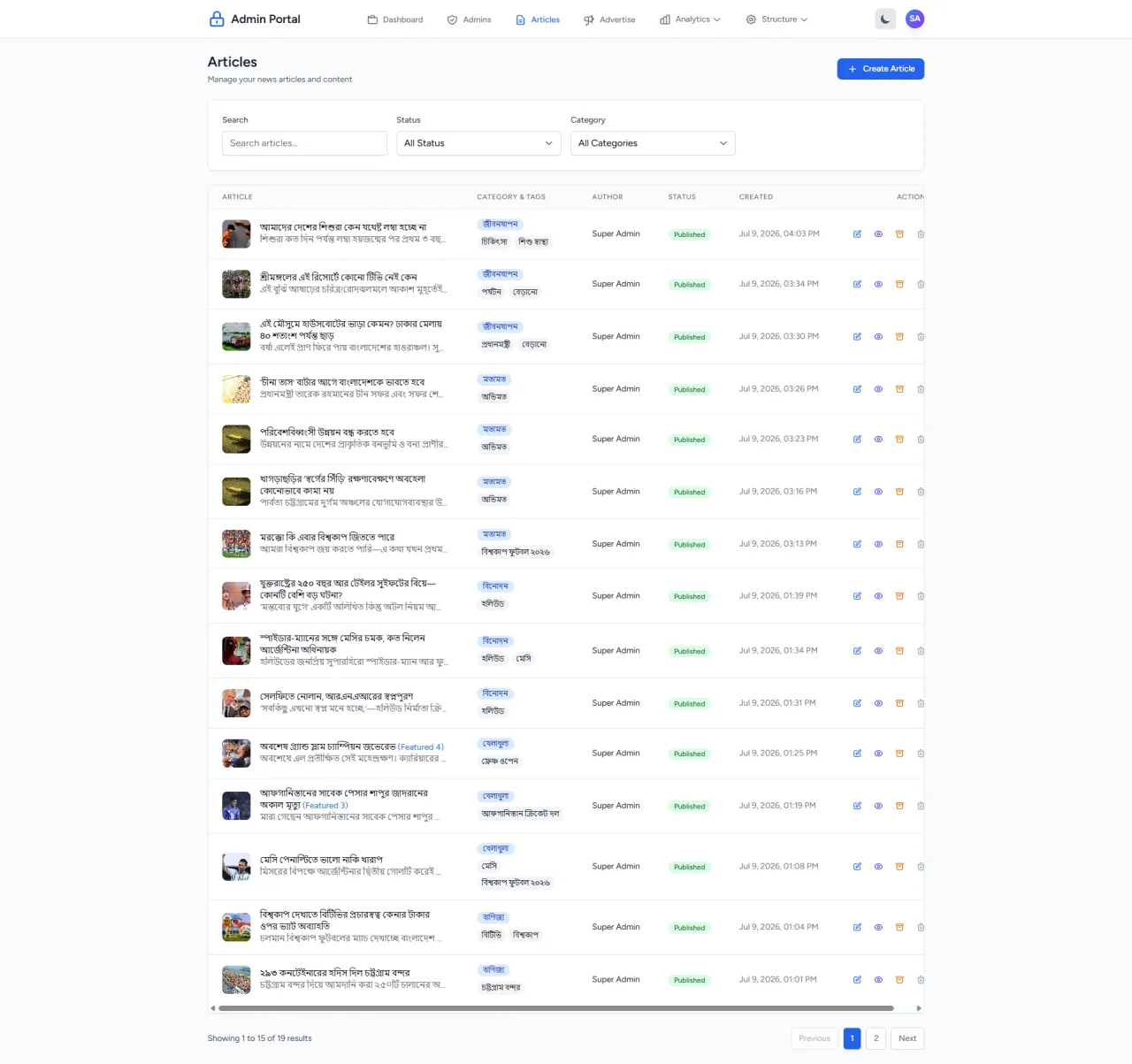 Newsvioso admin dashboard